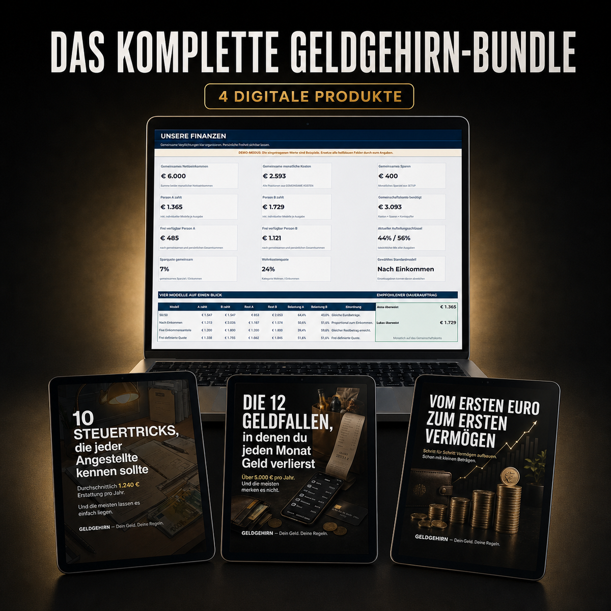GELDGEHIRN Komplett-Bundle – Paar-Finanzsystem + 3 Guides