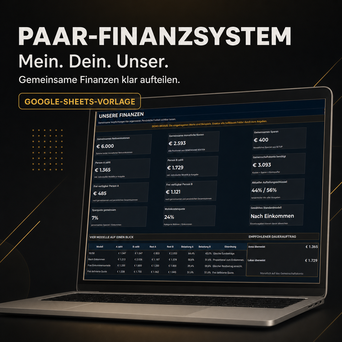 Paar-Finanzsystem – Mein. Dein. Unser. | Google-Sheets-Vorlage
